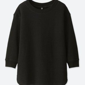 NWT UNIQLO Women Waffle Crew Neck 3/4 Sleeve T-shirt
